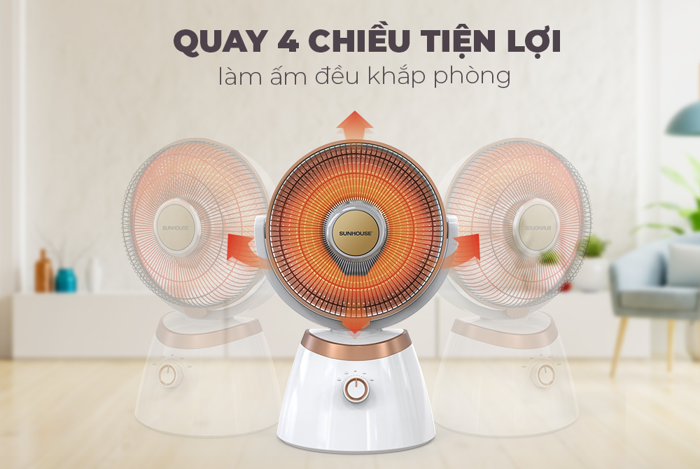 Quạt sưởi carbon Sunhouse SHD7008 + tặng dao làm bếp màu đen