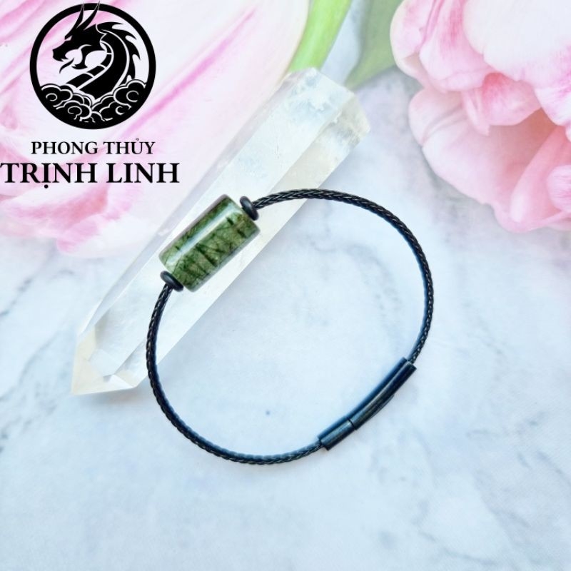 Vòng tay lu thống thạch anh tóc xanh lá vuông