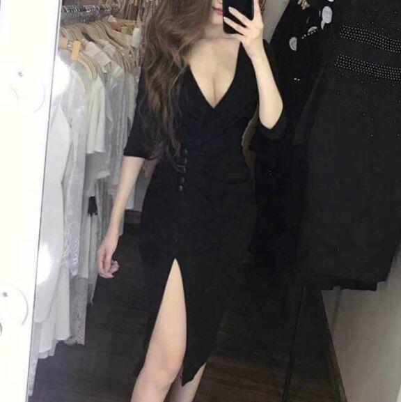 Đầm body tay lỡ xẻ tà sexy