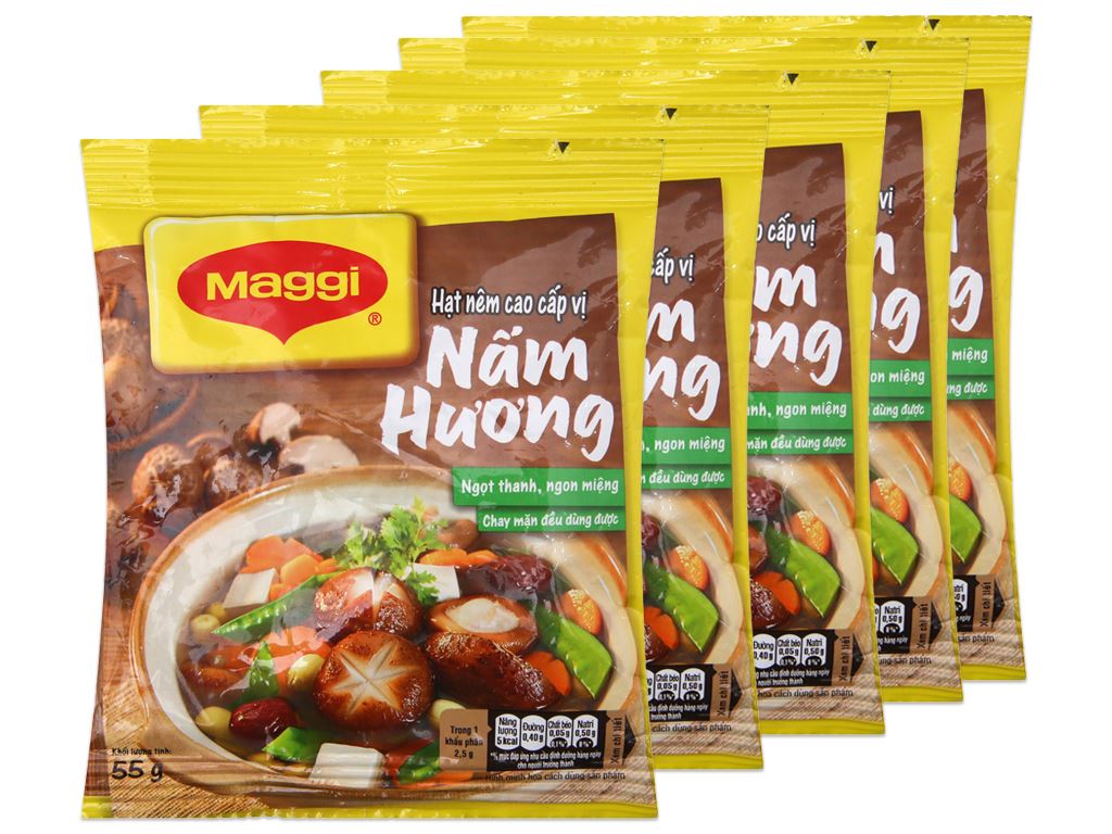 Combo 5 bịch Hạt nêm Maggi Nấm Hương gói 55g - chay mặn đều dùng được - gia vị tiện lợi