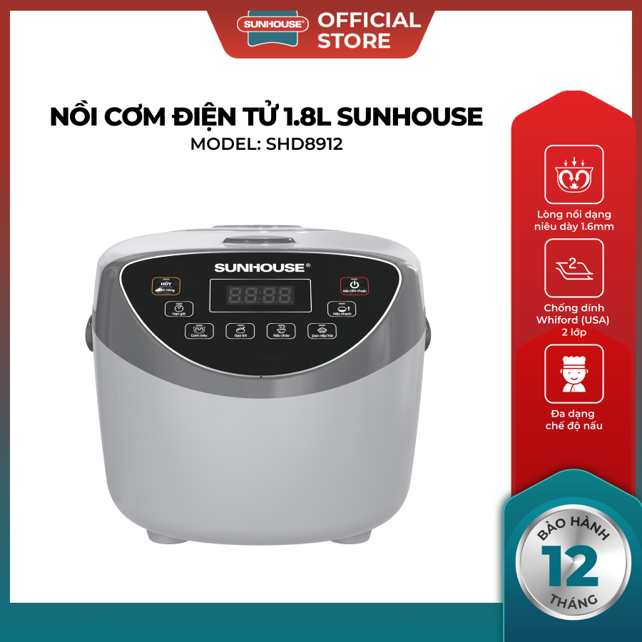 Nồi Cơm Điện Tử Sunhouse 1.8L SHD8912 Phủ…