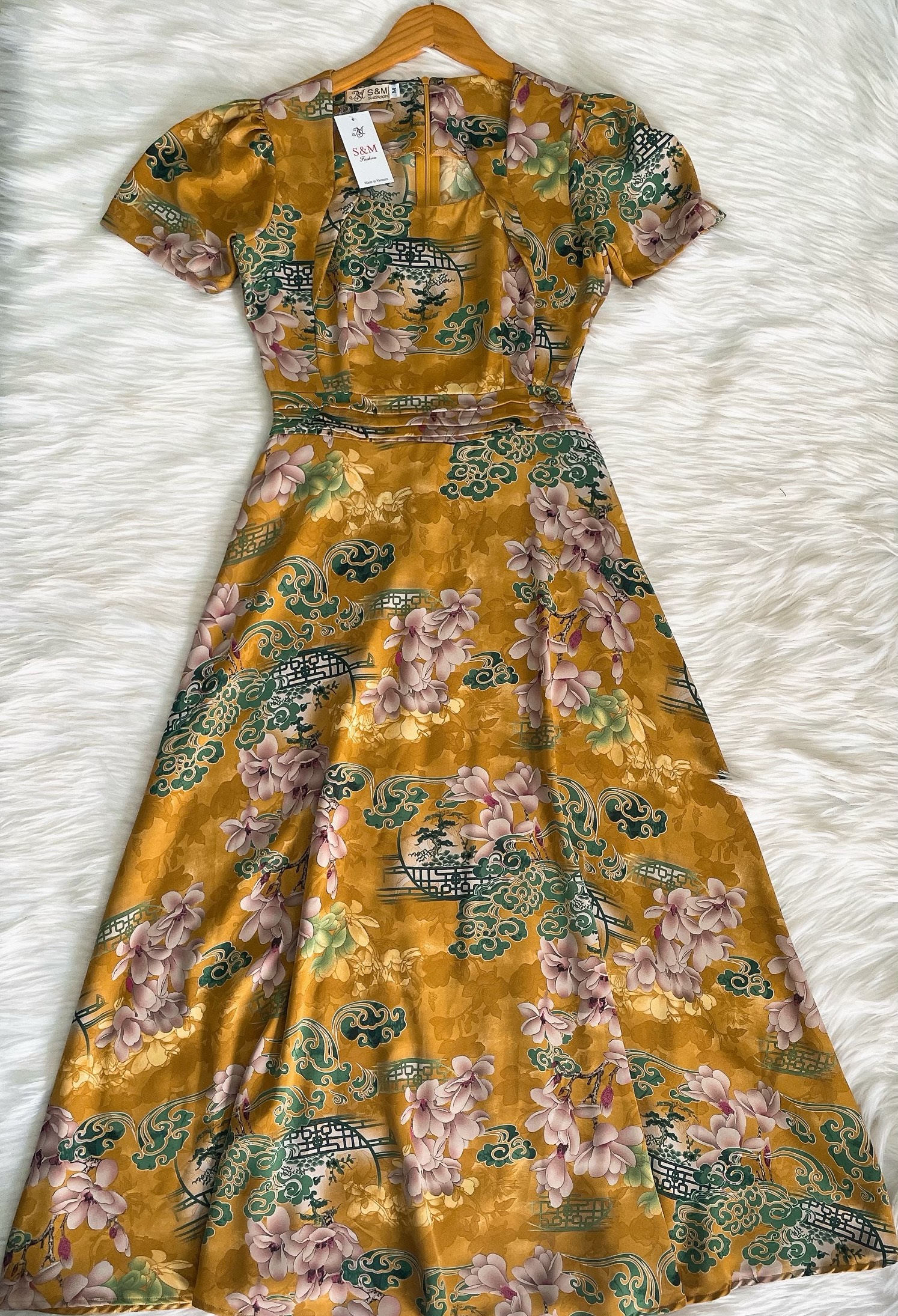 Đầm maxi form dài, cổ xếp cách điệu, xếp ly eo Misa - MS0309 (Hình thật shop chụp)