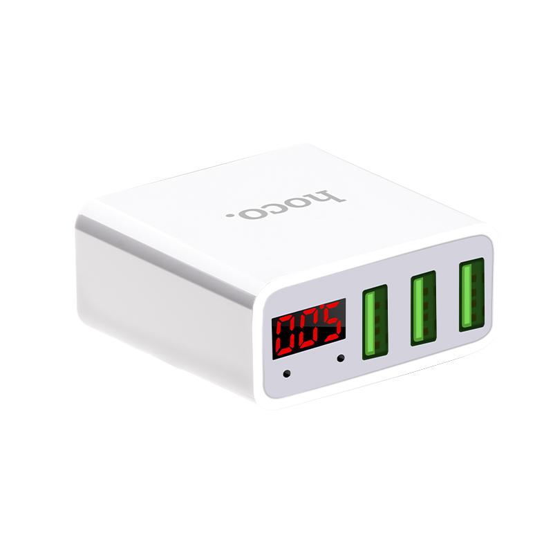 Hoco C15 3.4A Fast Charger with Led Screen, 3 Standard Flat-Pin USB Ports