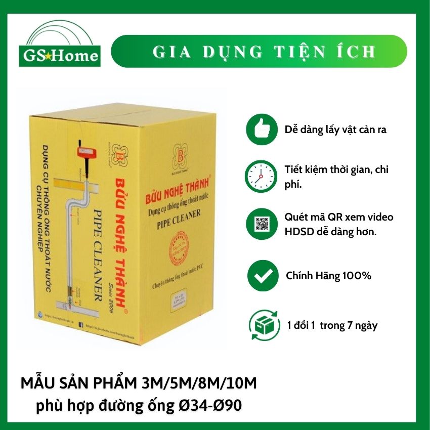 [FREE SHIP] DỤNG CỤ THÔNG ỐNG 10M BỬU NGHỆ THÀNH GS10M DÂY LÒ XO THÉP, DỄ LẤY VẬT CẢN, thông được nhiều loại Lavabo, ống nước, thông cống nghẹt, ống nước nhà tắm GSHome
