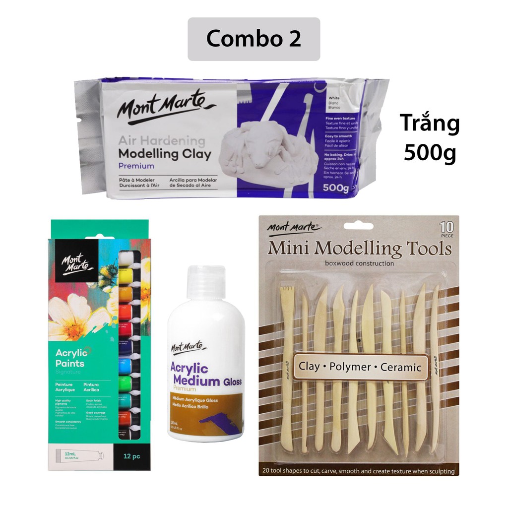 [Giao Hỏa Tốc] Combo Đất Sét Tự Khô 500g Mont Marte và dụng cụ (Air Hardening Modelling Clay)