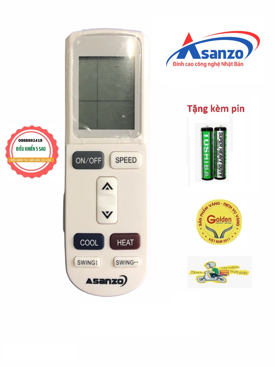 Điều khiển điều hòa Asanzo loại dài nhọn có nắp gập loại tốt thay thế khiển zin theo máy - Tặng kèm pin chính hãng - Remote Asanzo - Remote máy lạnh Asanzo zin theo máy loại dài nhọn
