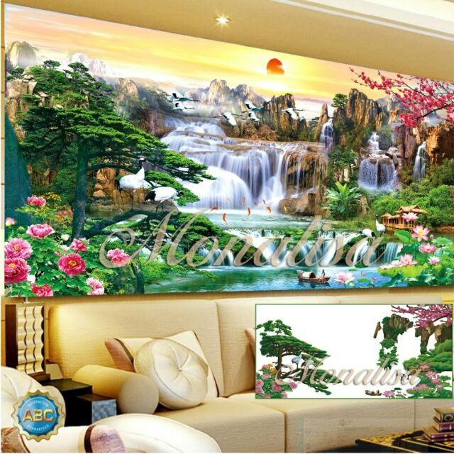 [♥️HOT SALE♥️] Tranh đính đá PHONG CẢNH lưu thuỷ sinh tài vs023 kích thước 160x70cm. Vải nền ( in sẵn ký hiệu, tráng nilon chống ẩm mốc và có phủ keo trong suốt).
