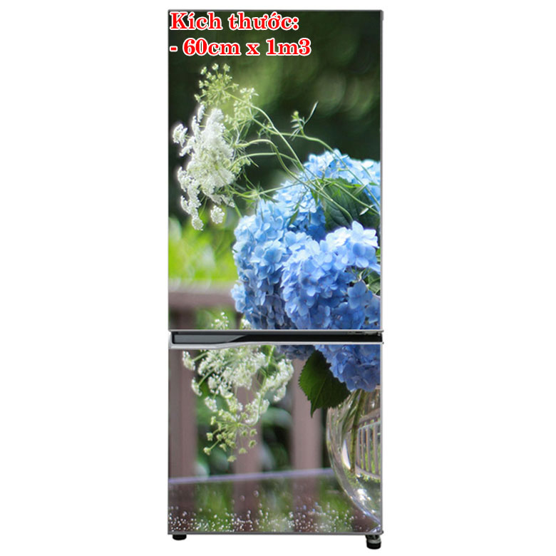 [HCM]Decal trang trí tủ lạnh mẫu hoa màu xanh chống thấm cực tốt. Decal in trên chất liệu PVC  có keo sẵn ở mặt sau chỉ cần lột ra và dán.