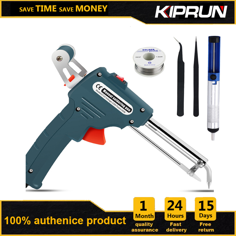 KIPRUN Auto Welding Automatic Feed Soldering Iron, 220V 60W Electric Temperature Tool Adjustable Solder Tool Kit Fast Heating, with Lead-free Wire, Desoldering Pump, Tweezers