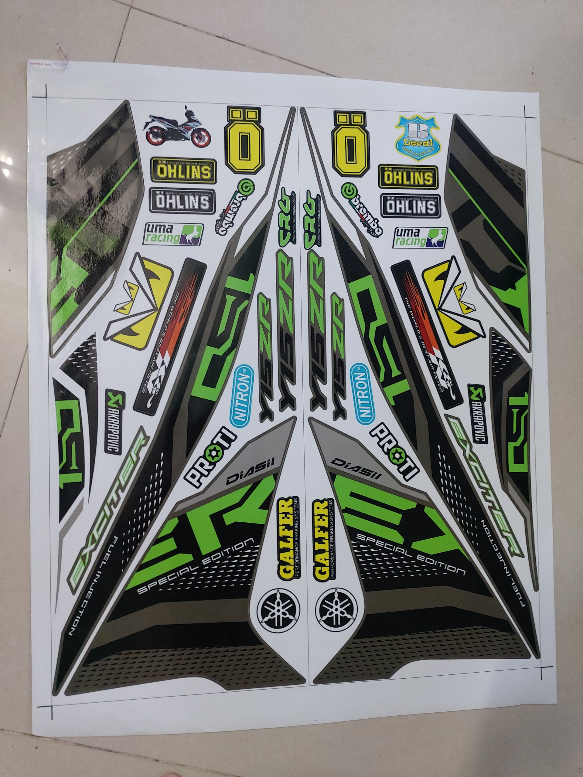 Tem exciter 150 y15zr dán xe xám