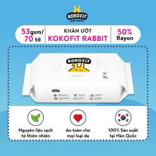 Khăn Ướt Thiên Nhiên KOKOFiT - RABBIT Hàn Quốc 50% Vải Rayon 70 tờ hộp 267g thumbnail