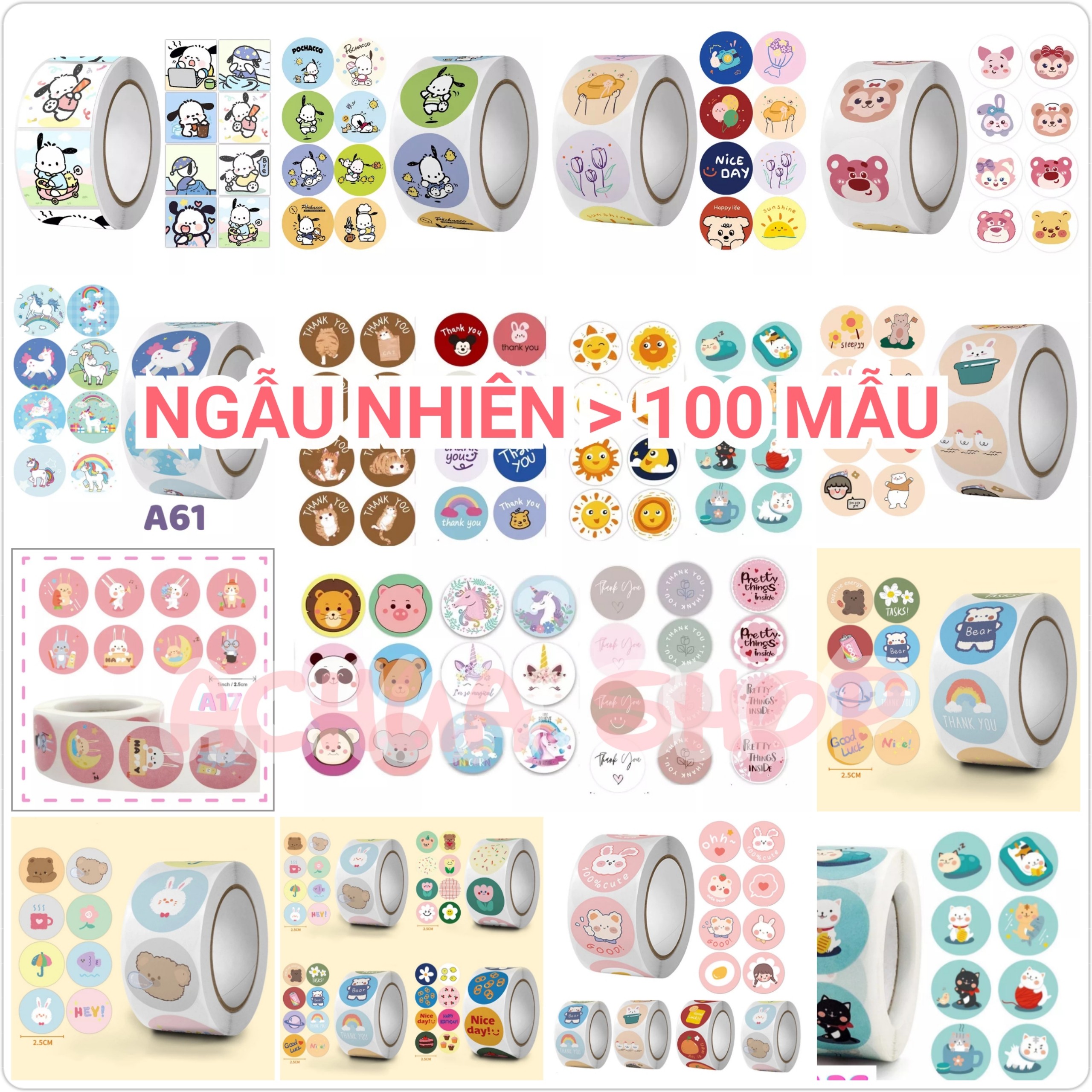 Set 10 miếng nhãn sticker họa tiết vintage thank you đáng yêu