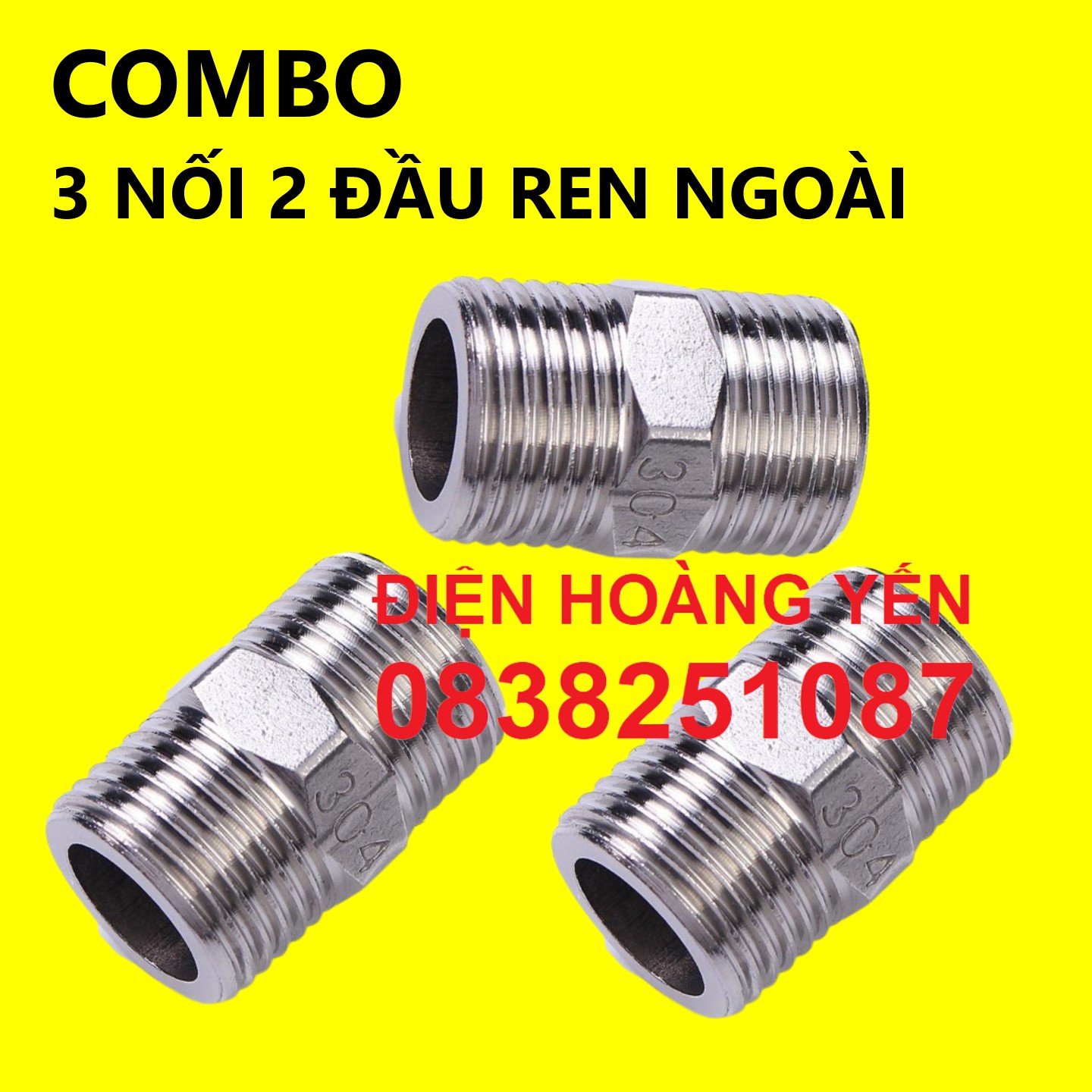 [HCM]Combo 3 chiếc Nối 2 đầu ren ngoài inox ( Kép nối inox Ren 1/2 )