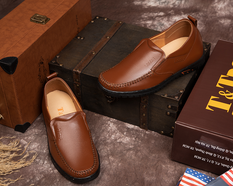 [ 5CM ] Giày Tăng Chiều Cao Nam T&TRA S1064 Nâu Bò