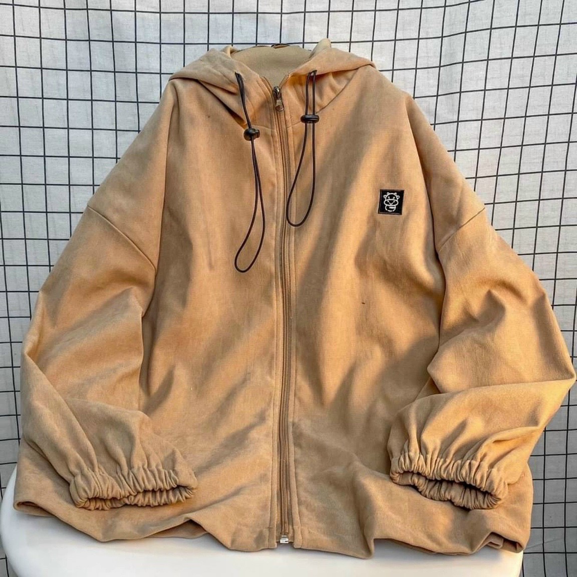 [Ảnh Thật] Áo khoác Nhung Da Lộn 2 Lớp Dày Dặn Logo Thêu Form Rộng Tay Bồng TP