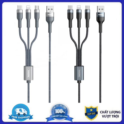[MẪU MỚI] Cáp Sạc Remax 3 Đầu IPHONE - MICRO USB - TYPE C Dây Dù RC-070TH