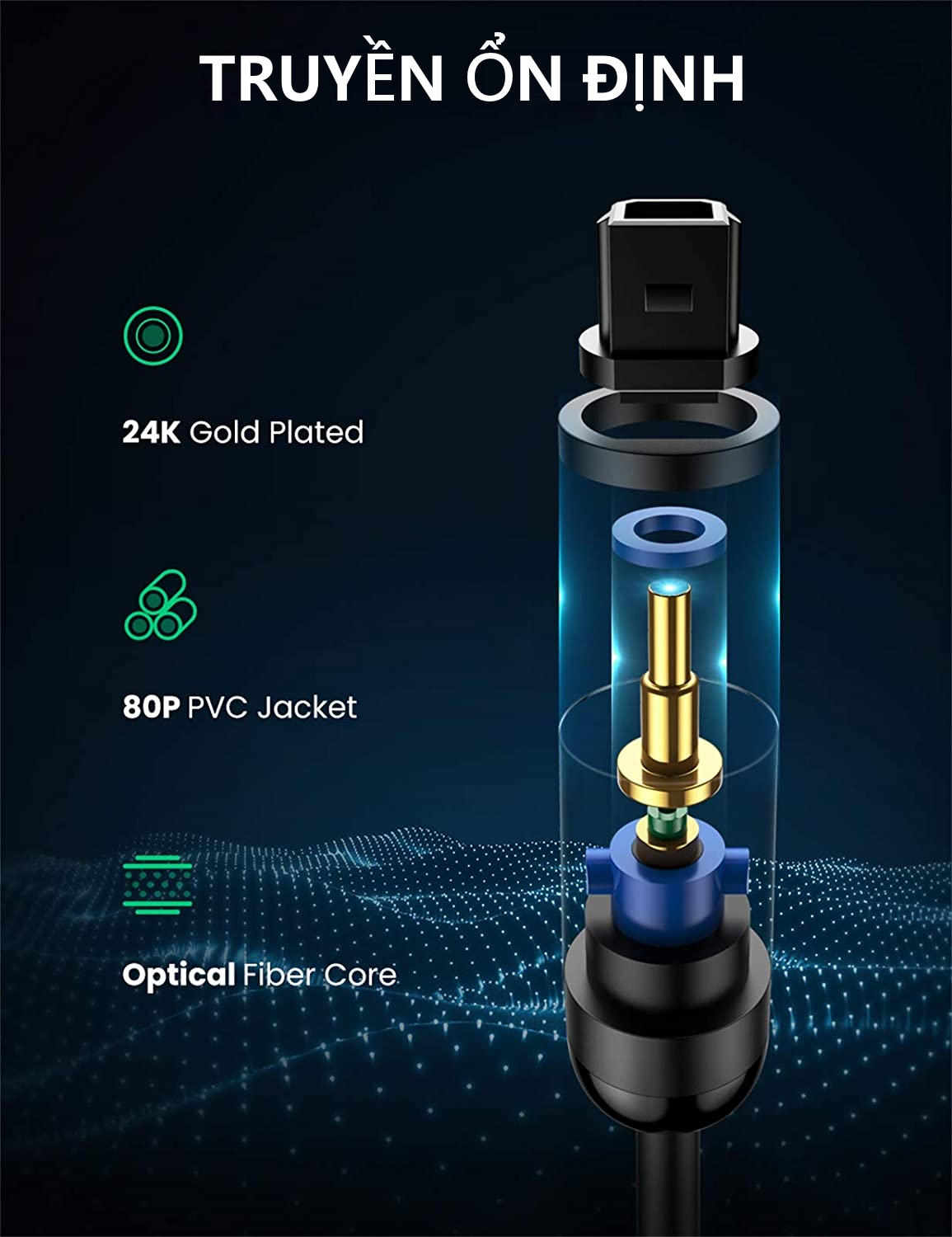 Cáp audio quang Toslink Optical hỗ trợ âm thanh 5.1/ 7.1 UGREEN