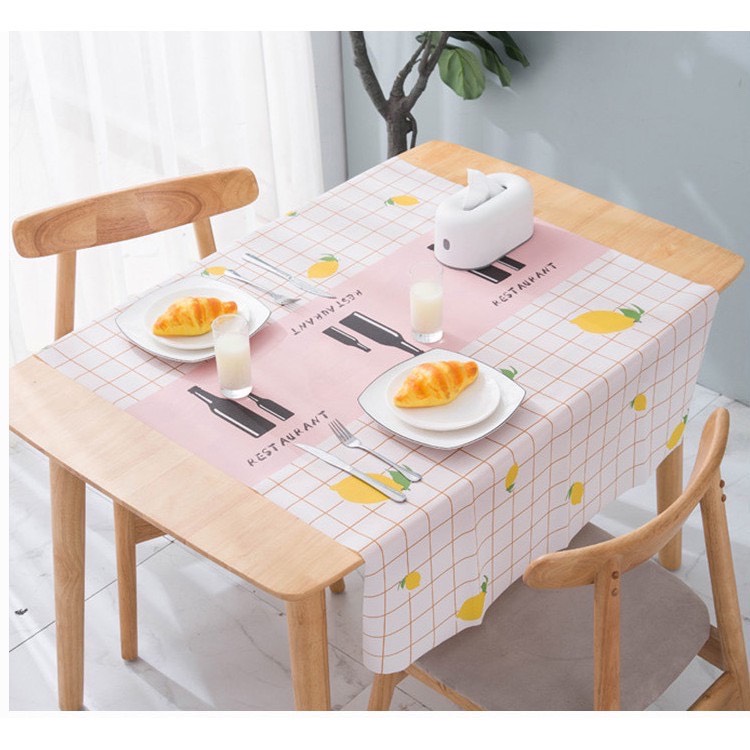 Khăn trải bàn decor nhựa PVC không thấm nước lót bàn ăn MẪU PHỐI Ô VUÔNG HỒNG CHANH VÀNG