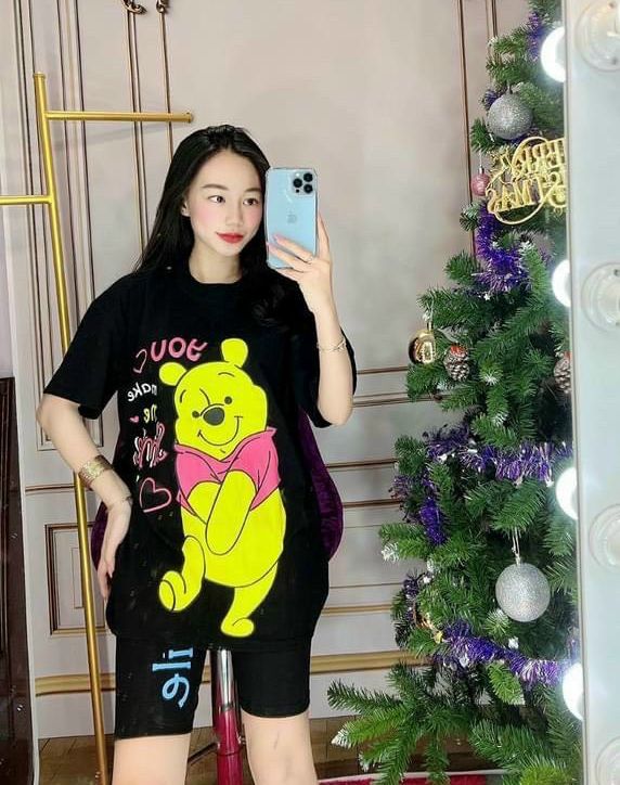 Set bộ thun cotton quần lửng in gấu thời trang nữ mặc nhà đi chơi cực đẹp