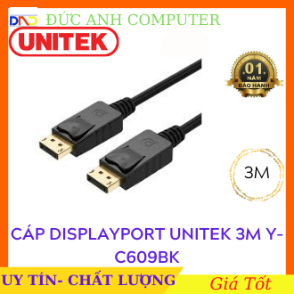 Cáp displayport 4k dài 3m unitek yc609bk, hàng chính hãng unitek - bảo hành 12 tháng , cáp 2 đầu displayport