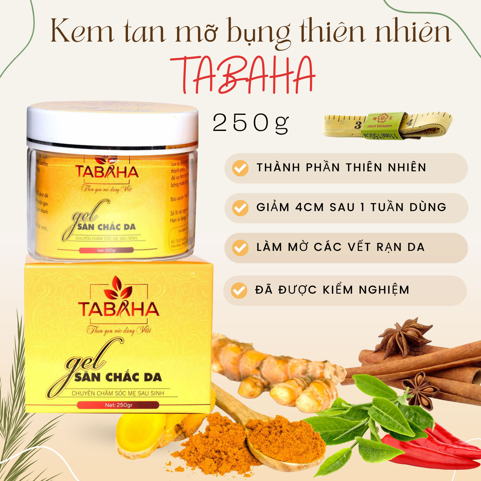Kem tan mỡ TaBaHa giúp tan mỡ bụng Tặng Thước dây