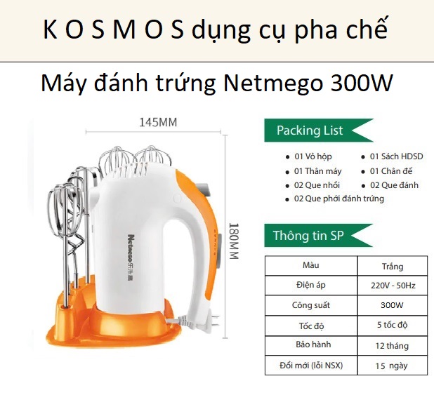 Máy đánh kem chesee - đánh trứng Netmego N38D 300W