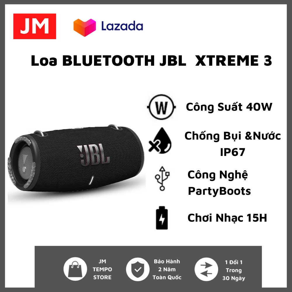 Loa Bluetooth JBL Xtreme 3, Loa Nghe Nhạc Karaoke Công Suất Lớn 40W, Loa Bass Mạnh, Treble Rời, Sử Dụng Với Máy Tính, Vi Tính, LapTop, PC, TiVi BLuetooth 5.1 - Chống Nước, Chống Bụi IP67 - Chơi Nhạc 15h - Dùng Cho Máy Tính, Ti Vi, LapTop
