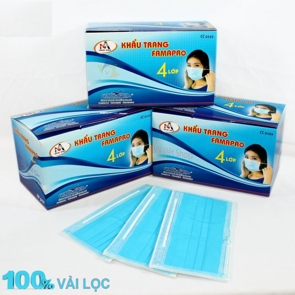 Khẩu trang y tế 50 cái 100% vải lọc 4 lớp nam anh famapro chất lượng khỏi chê ms80