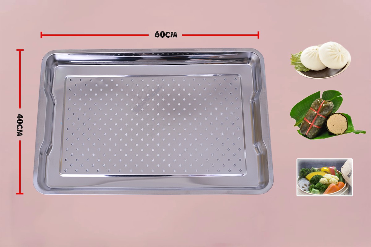 Khay inox có lỗ hấp đa năng hấp bánh bao 40*60
