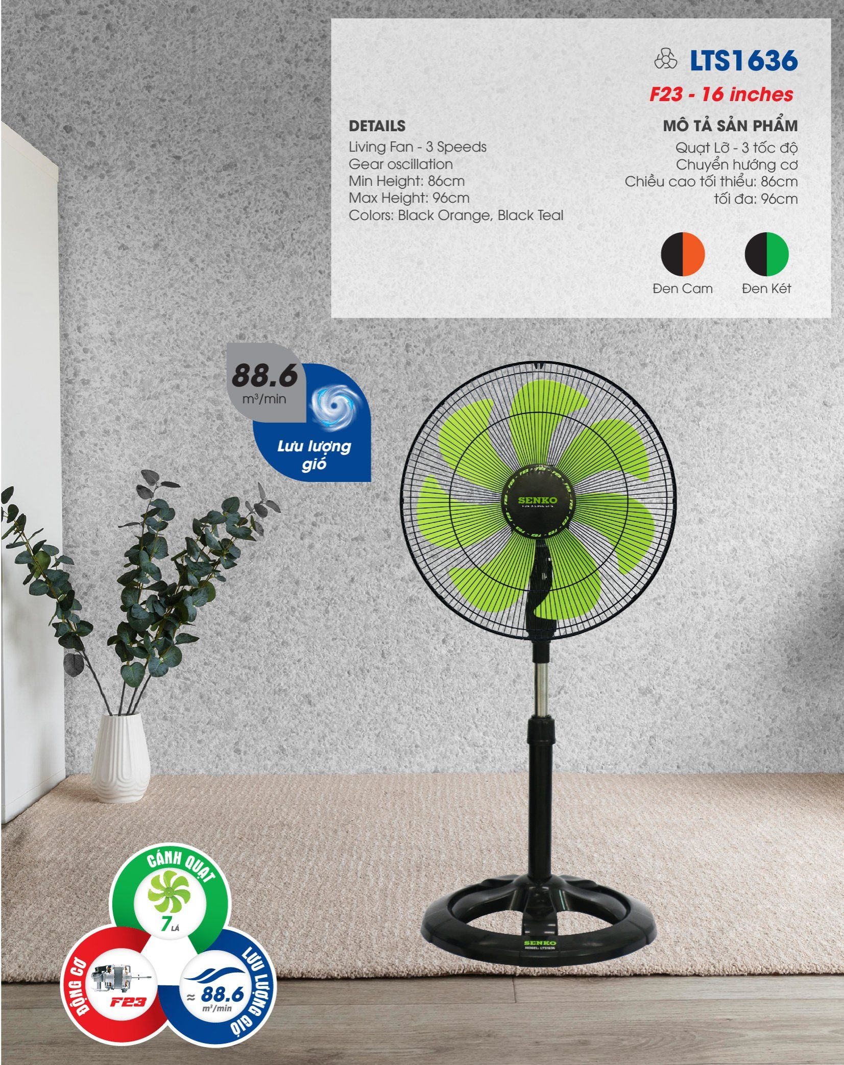 Quạt lỡ thân sắt Senko LTS1636