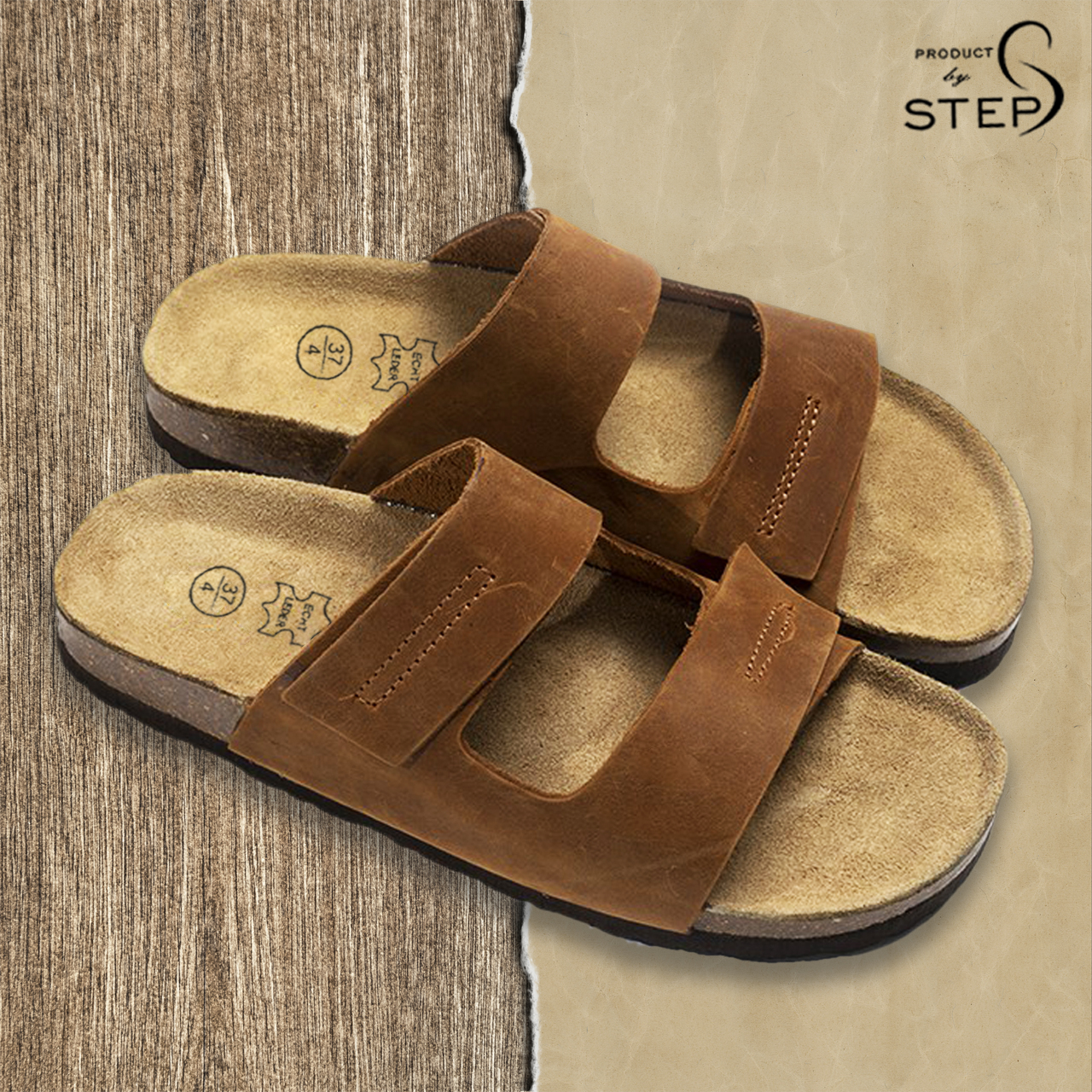 Dép đế trấu Da thật Dập chỉ nổi (Size 39-45)