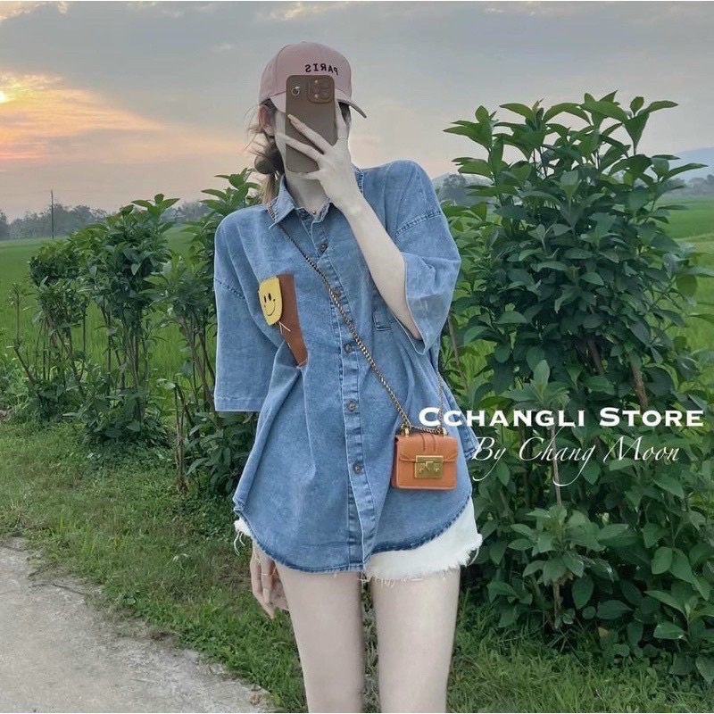 Áo sơ mi bò cộc tay logo nâu 1959 siêu xinh