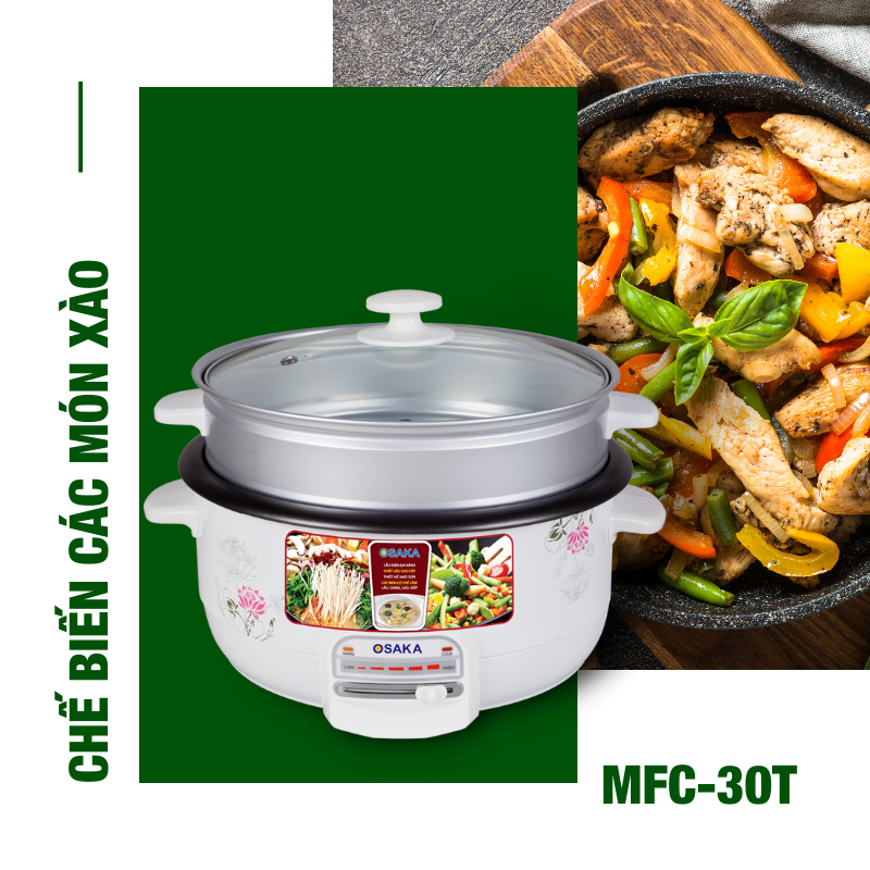 Nổi Lẩu Điện Đa Năng Dung Tích 3L Công Suất 1200W, Lòng Nhôm Tráng Men - OSAKA MFC-30T