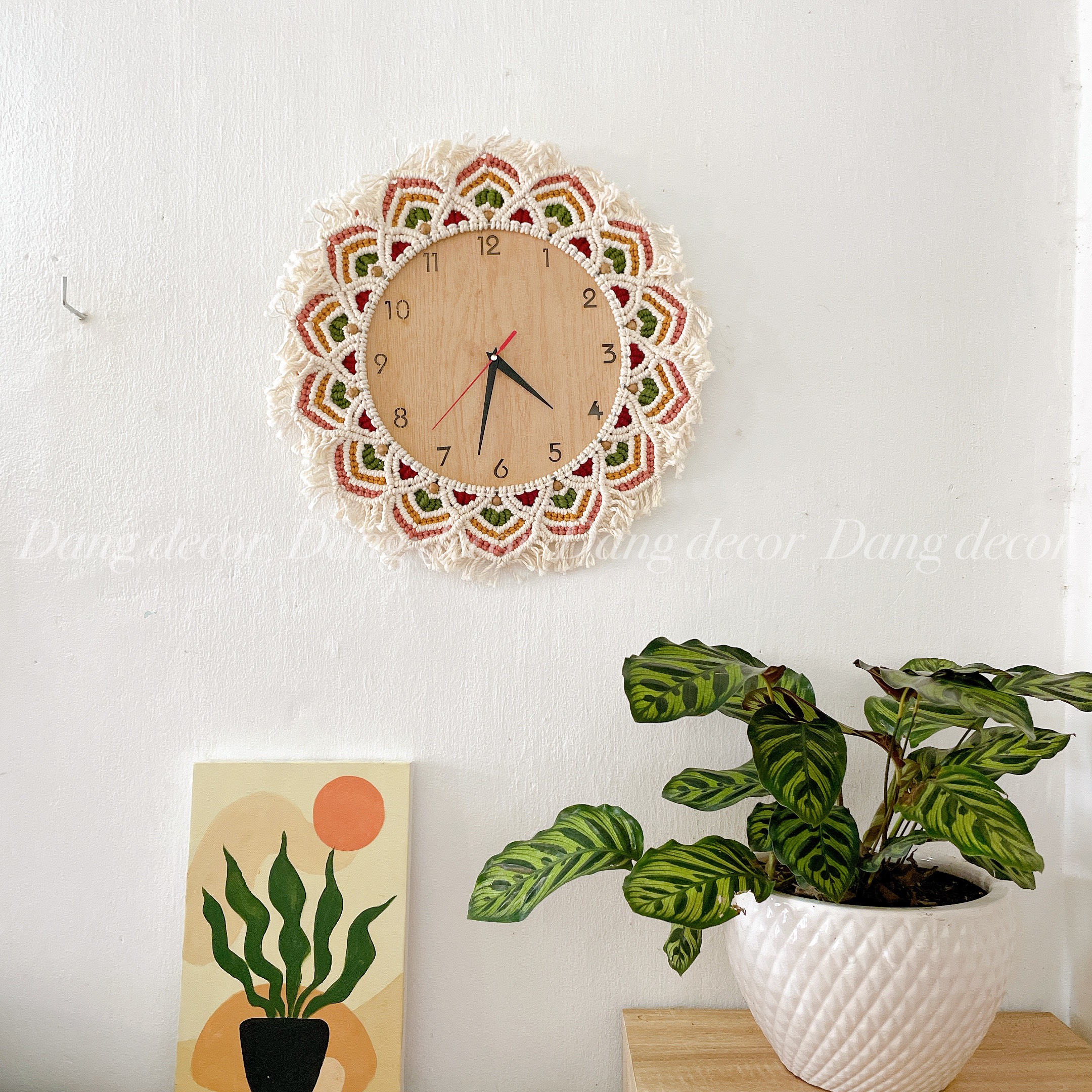 Đồng hồ macrame treo tường trang trí nội thất phong cách Boho nhiều mẫu chọn lựa