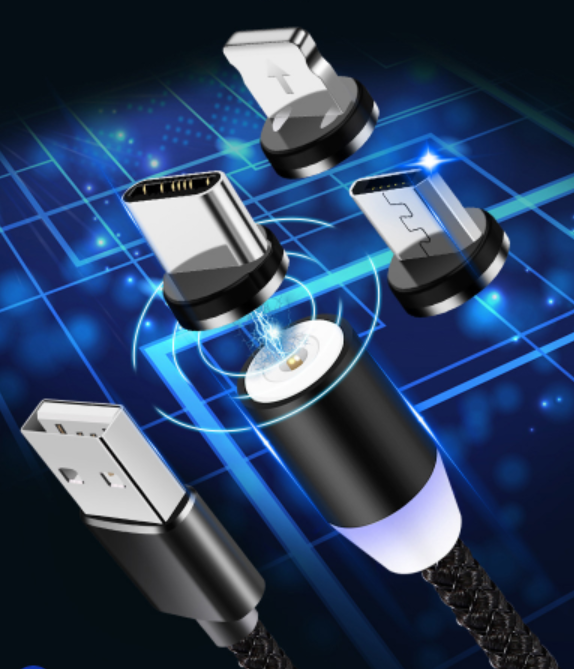 Cáp Sạc Từ Hút Nam Châm Đầu  Lightning - Micro Usb - Type C - Dây Dù - Xoay 360 Độ