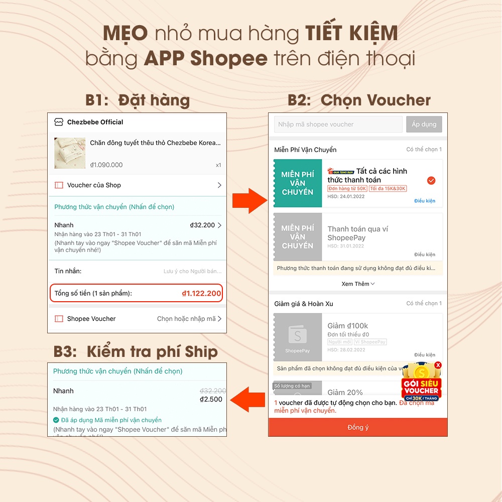 Gối mỏng Chezbebe thêu gấu Shegomi (chính hãng _Hàn Quốc)
