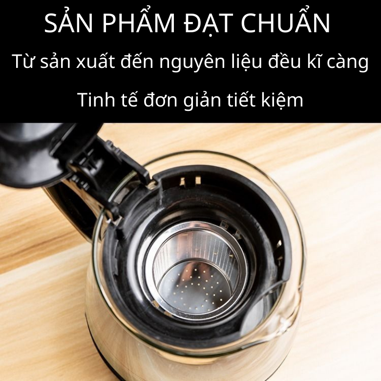 Bình pha trà thuỷ tinh có lõi lọc dung tích 1500ml , bình nước thủy tinh có lõi lọc trà inox nắp đậy và quai cầm chống nóng cao cấp