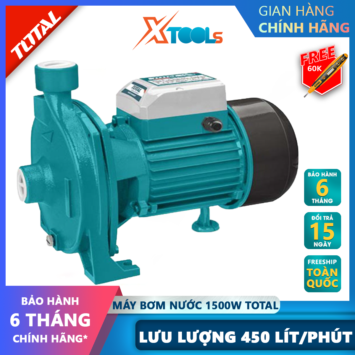 Total twp215002 water pump inlet power 1.500w 18 m pump height 18 m flow 450l/min 8 m depth