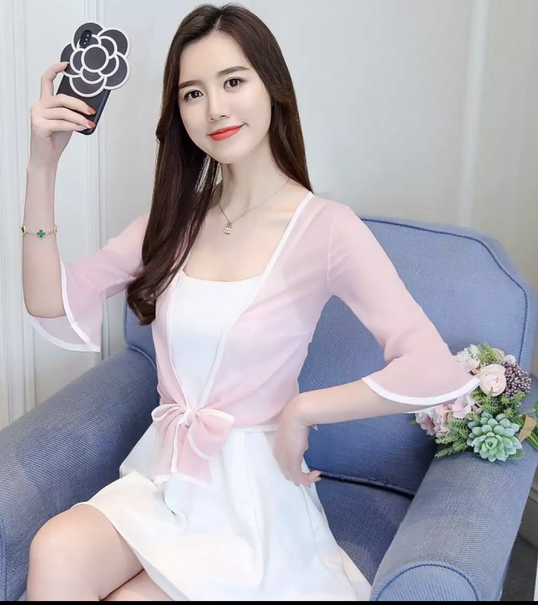 [HCM]Áo khoác nhẹ voan tay loe viền phối màu phù hợp thời trang mọi lứa tuổi