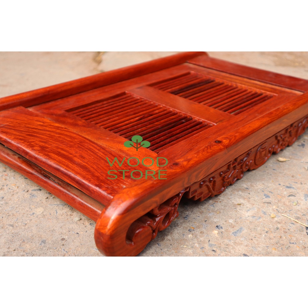 Khay trà nan bằng gỗ hương 53x29cm