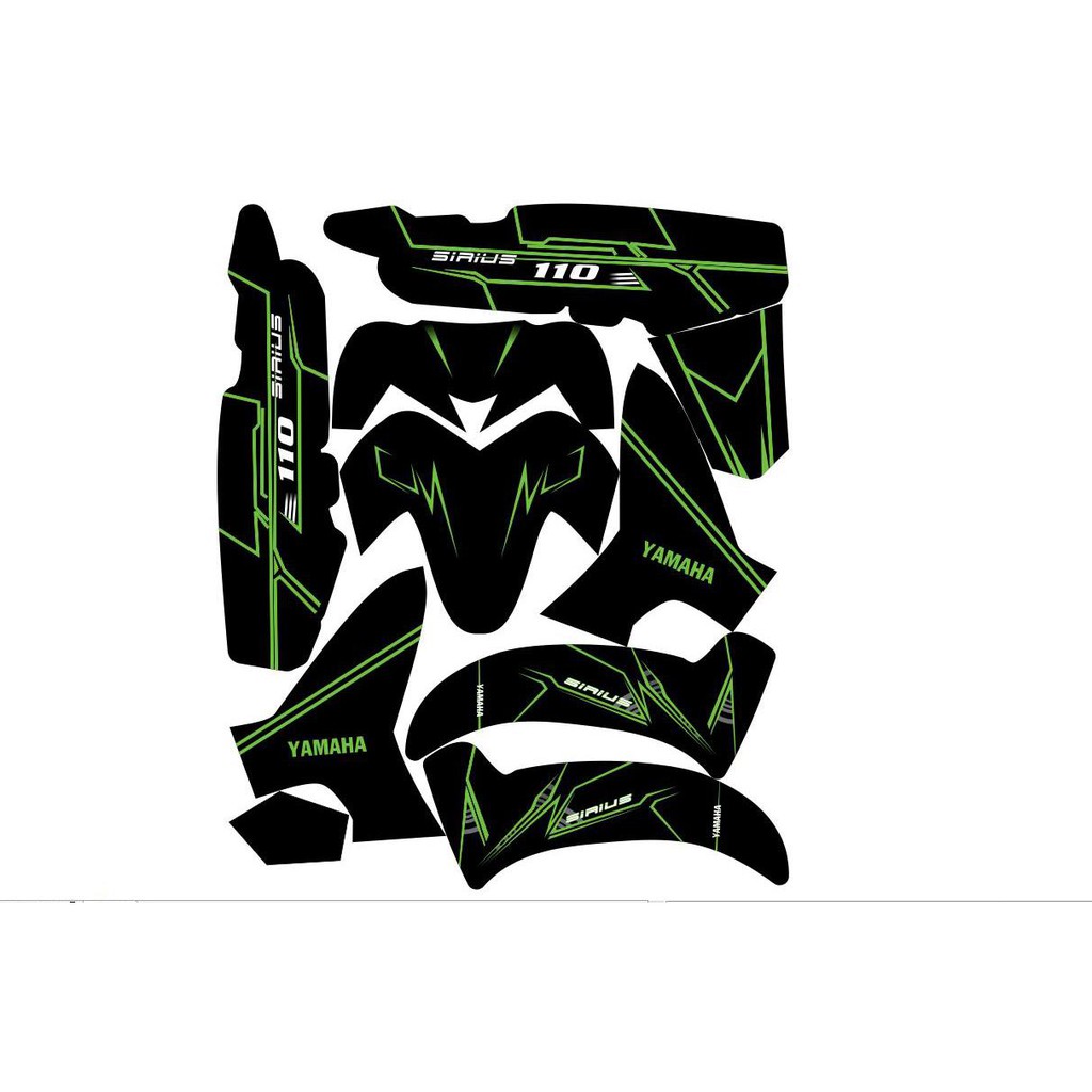 Tem trùm Sirius đen chỉ xanh lá rc, team trùm sirius đẹp, độ tem sirius, tem dán xe máy sirius, decal sirius, tem trùm sirius rẻ đẹp