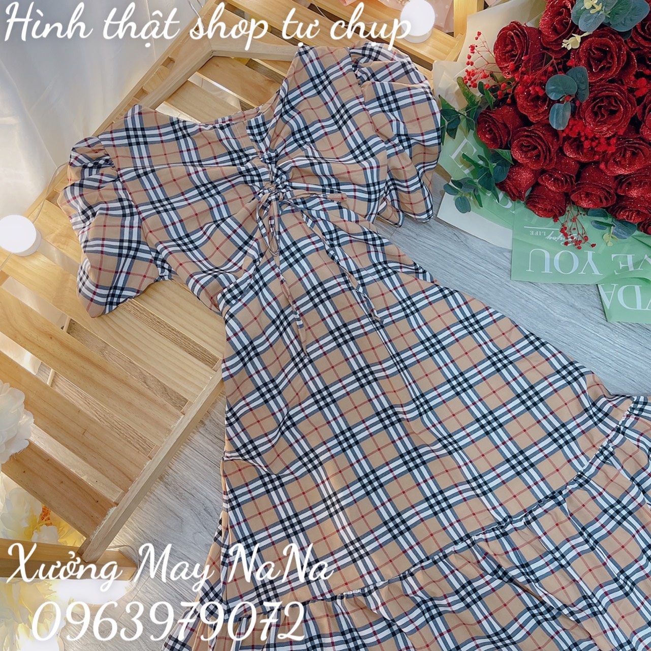 Đầm hoa nhí dây rút ngực (hình thật +video)