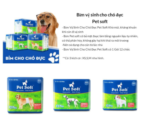 Bịch bỉm gồm 12 miếng cho chó đực Pet Soft