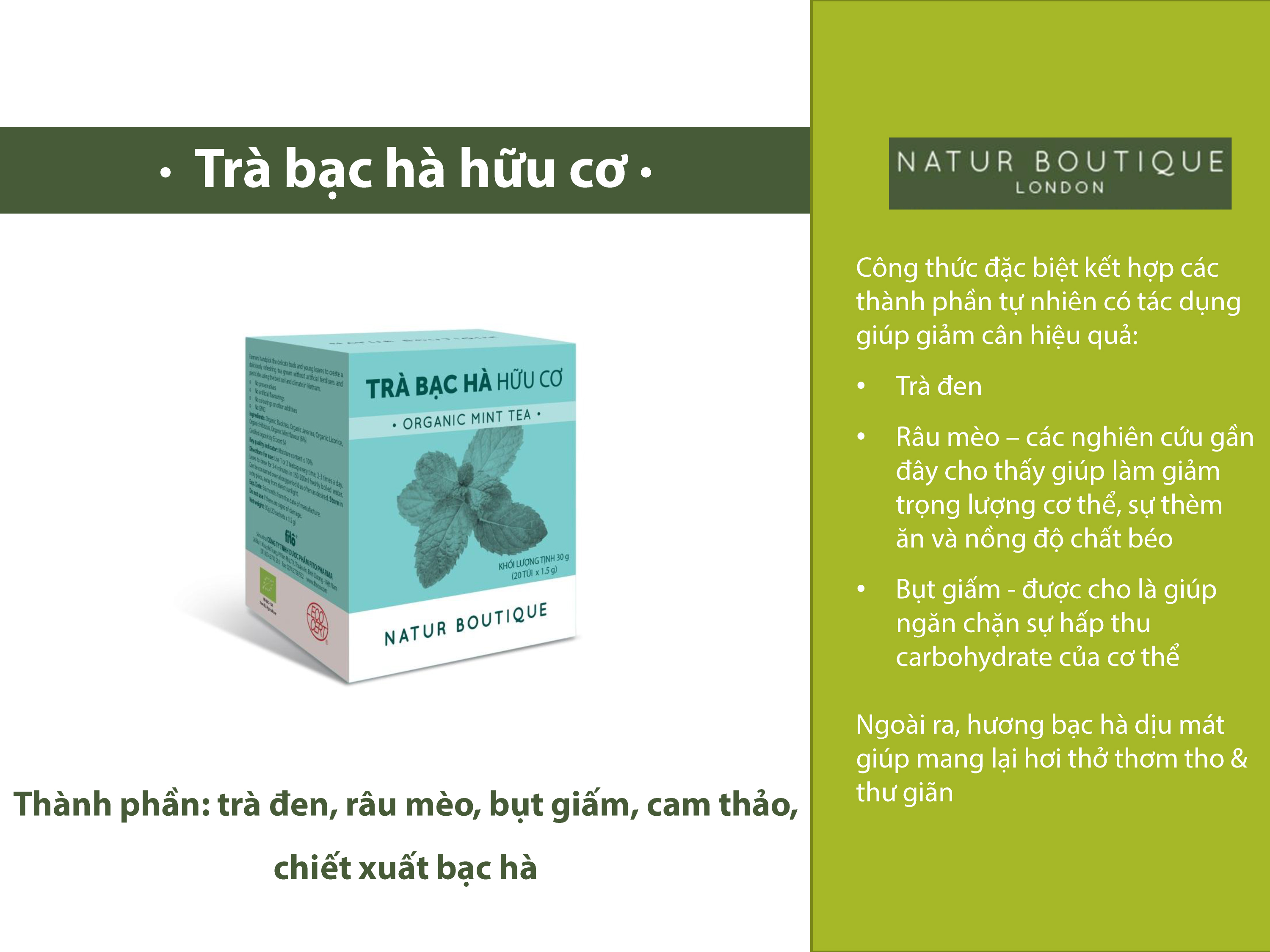Trà Bạc hà hữu cơ, 20 túi lọc (Organic Mint Tea, 20 Teabags)