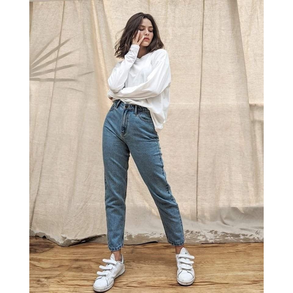 Quần Jeans Lưng Cao Nữ - Momfit Ocean Blue ( Mã MFJ - 02 )