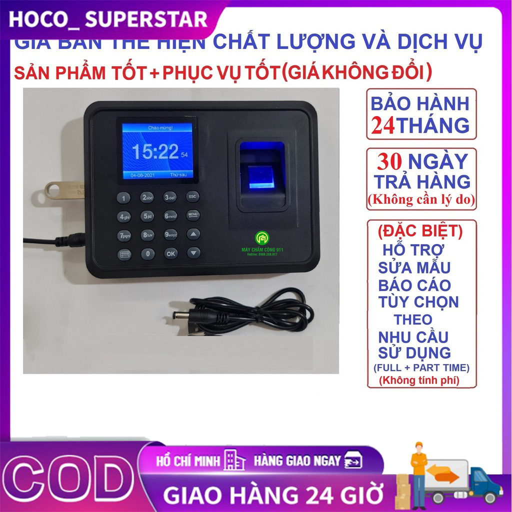 Máy Chấm Công Quét Vân Tay 911 (Tiếng Việt) (T chống nước kèm hướng dẫn sử dụng)