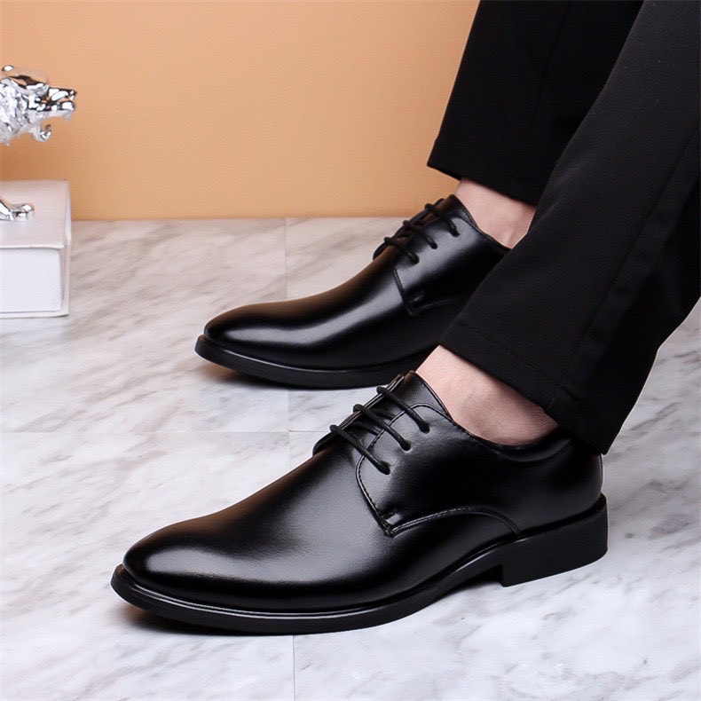[Tặng kèm 1 đôi vớ màu ngẫu nhiên]Giày Da Cột Dây Cao Cấp Thanh Lịch