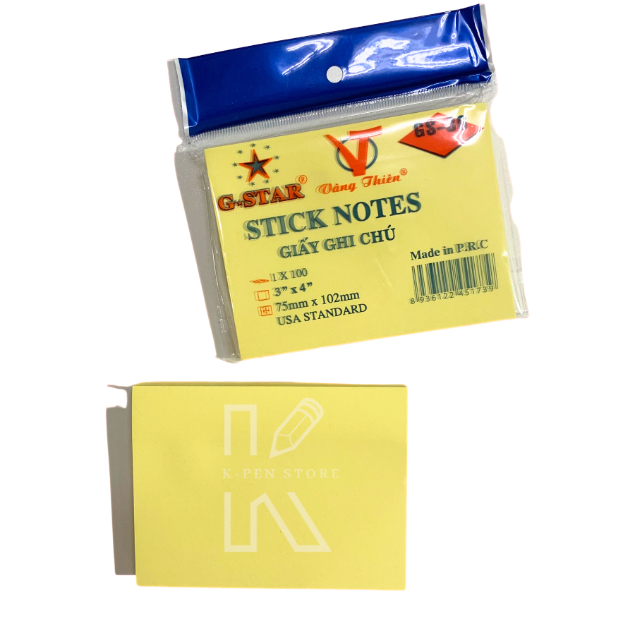 Xấp 100 Tờ Giấy Note Vàng 3x4 Gstar - K Pen