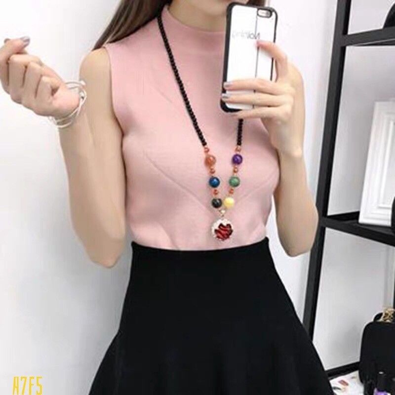 Áo thun len sát nách cổ cao mềm mịn không sù