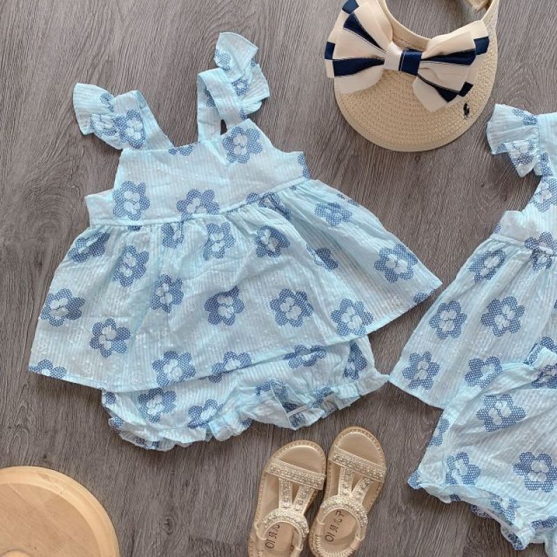 Nơi bán Set Bộ Quần Áo Vai Cánh Tiên Hoa Xanh Hè Cho Bé Gái